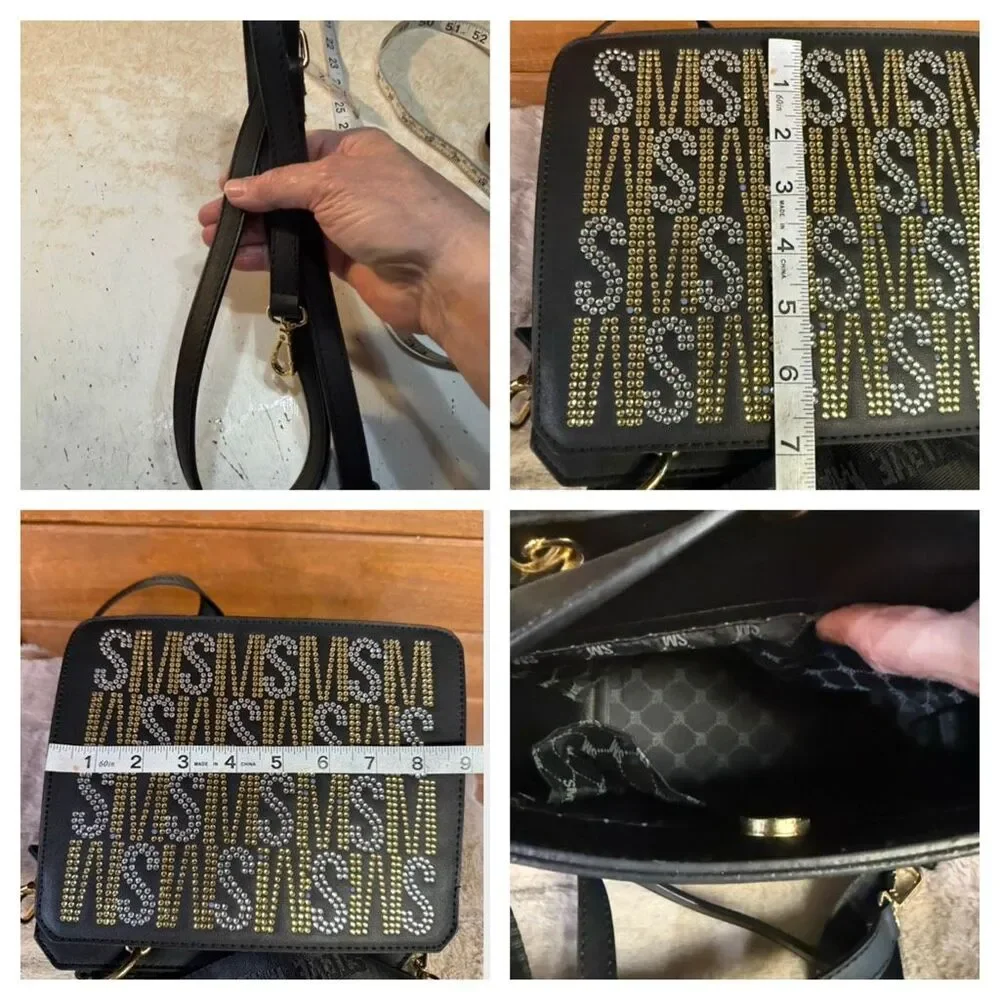 Steve Madden Bevelyn Rhinestone Crystal Logo Crossbody/Tote Black/Gold/Silver